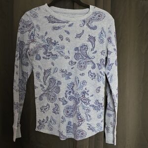 Paisley Print Long Sleeve Sweatshirt - Light Blue and Purple